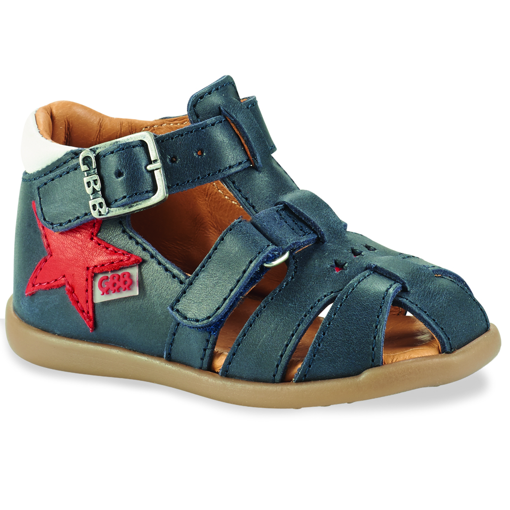 Boy'S Leather Sandals, Made In France Navy Blue - Gbb Gardou