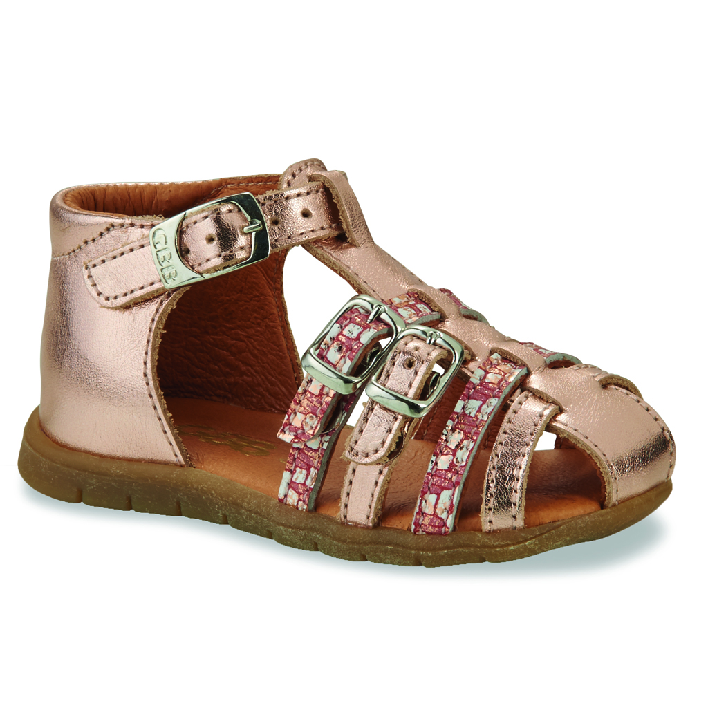 Girl'S Leather Sandals, Made In France Rose Gold - Gbb Perle