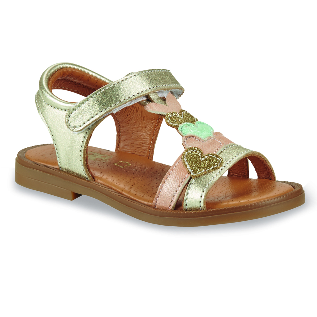 Girl'S Leather Sandals Made In France Gold Pastel - Gbb Maise