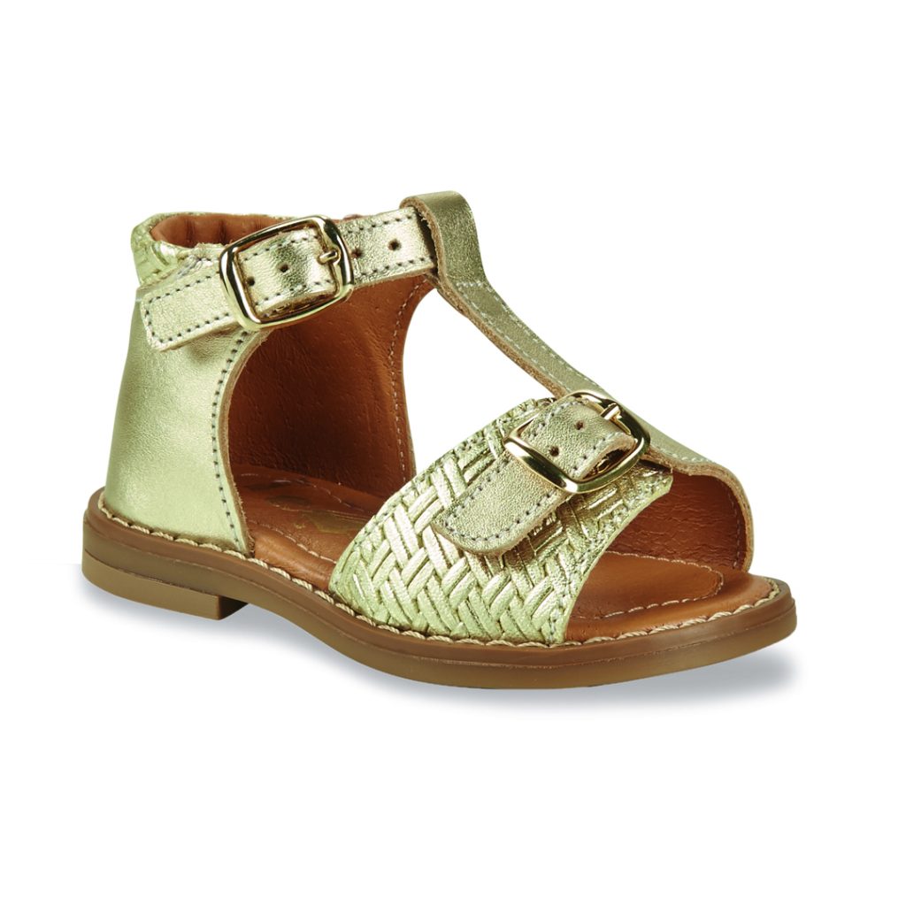 Girl's Leather Sandals, Made in France Gold - Little Mary Savoure