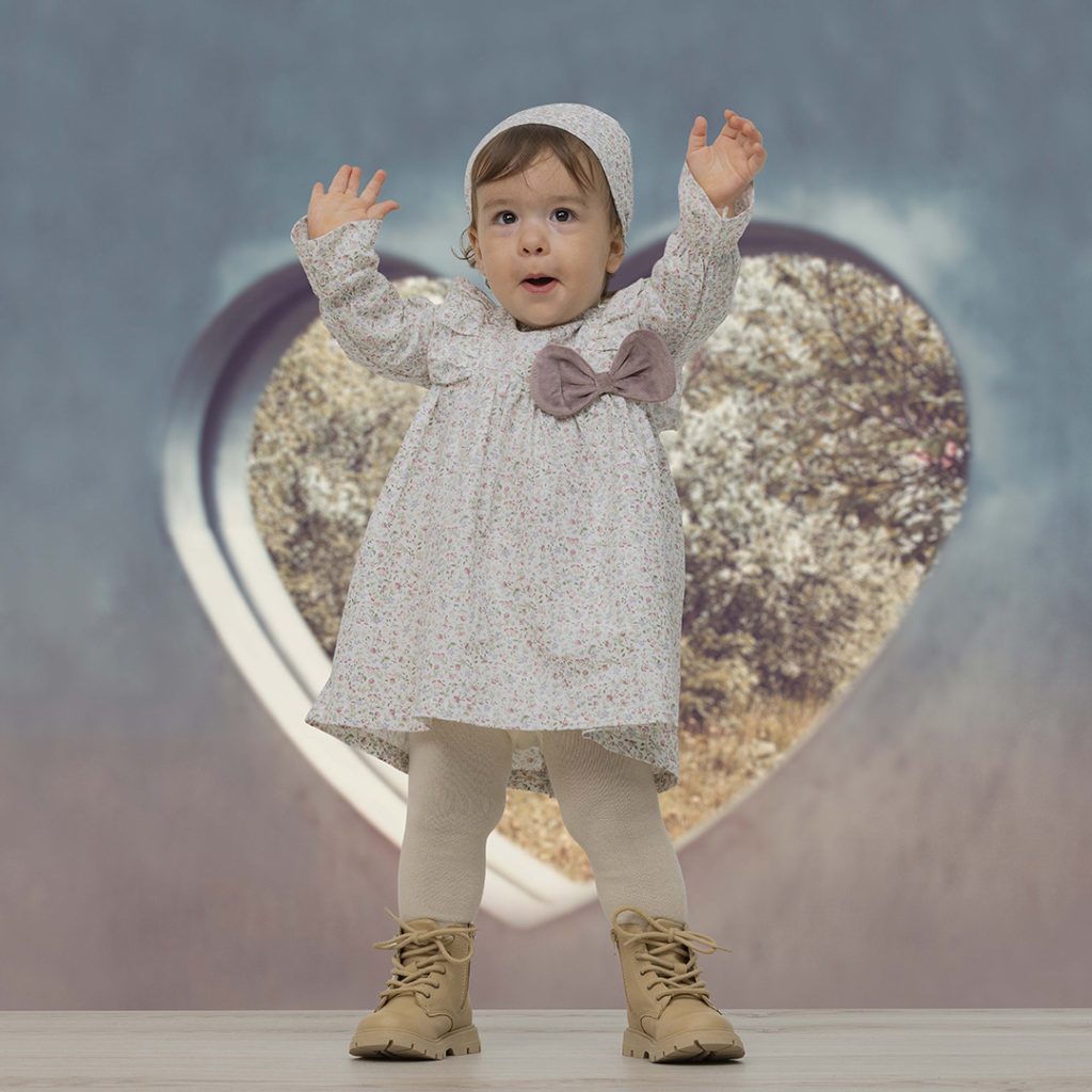 Baby Girl Cotton Dress With Velvet Bow Dara